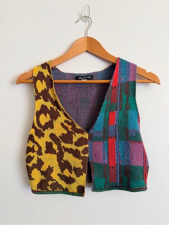 Urban Outfitters Tops - Urban Outfitters Yellow & Brown Leopard + Multicolor Plaid Knit Crop Vest